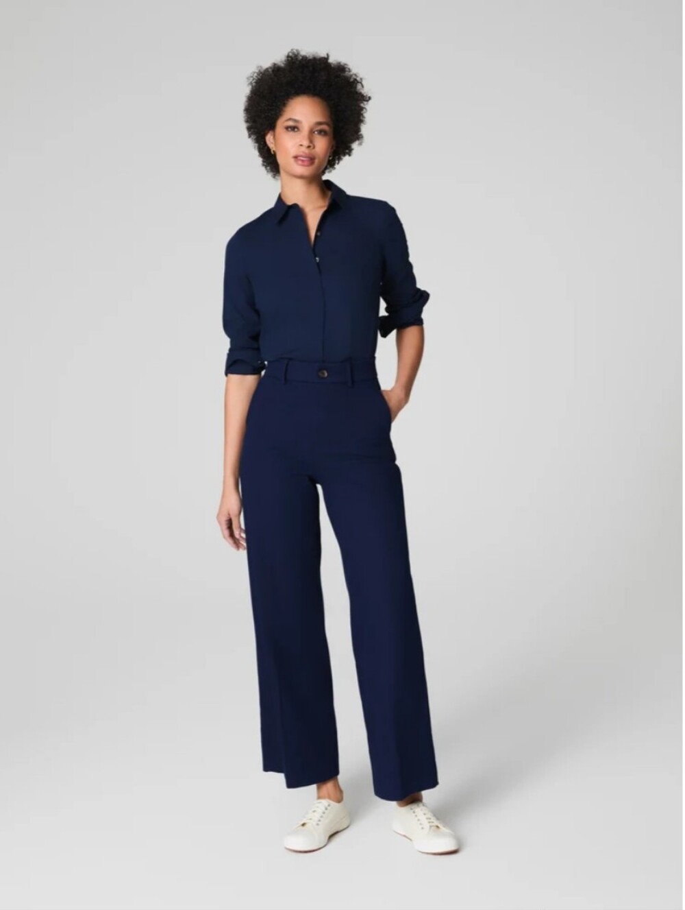 Spanx Super Smooth Stretch Twill Cropped Wide Leg Pant in Timeless Navy Size 1X